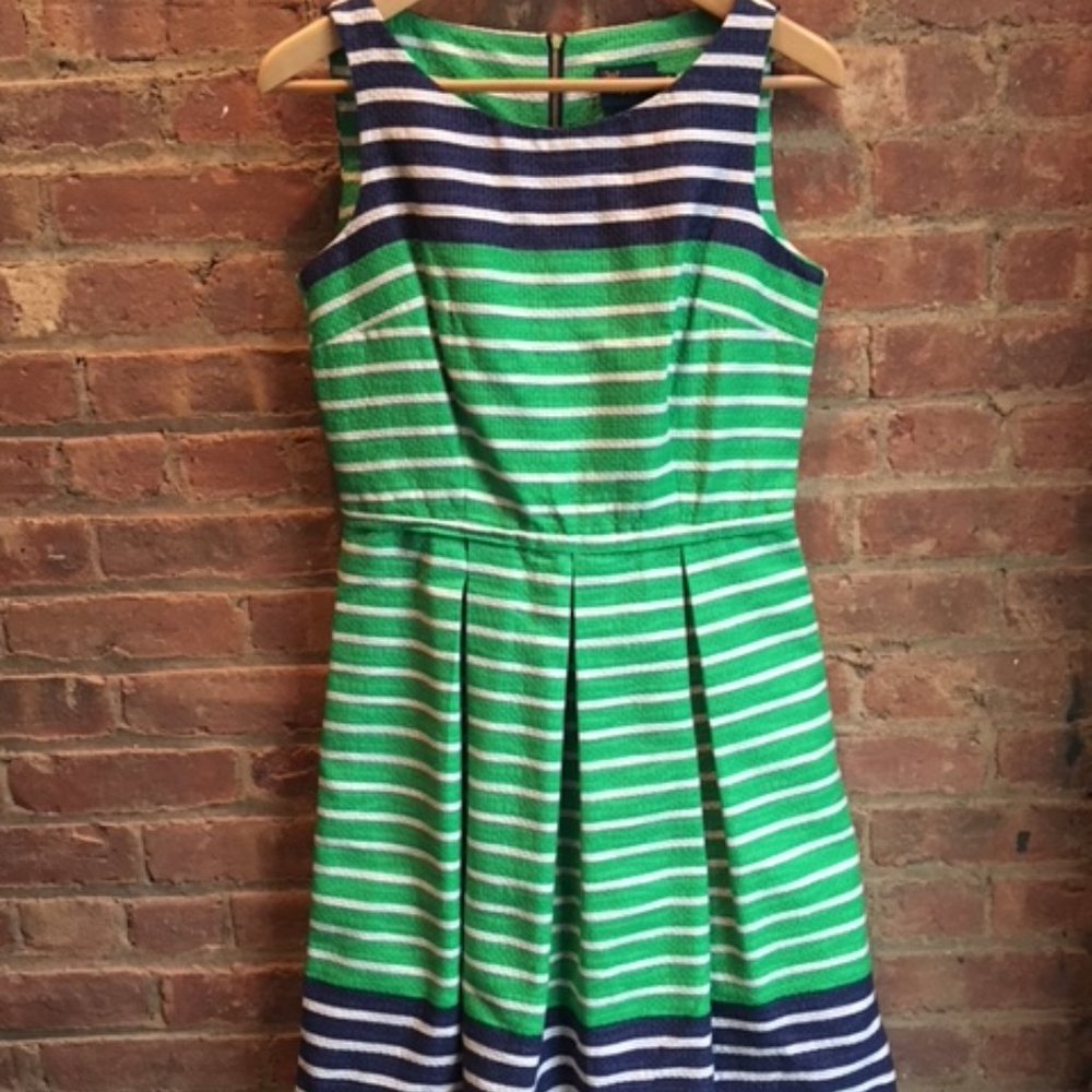 Striped Pleated Dress with Pockets